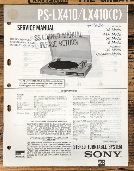 Sony PS-LX410 PS-LX410C Record Player / Turntable  Service Manual *Original*