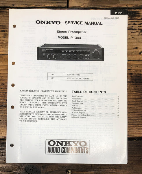 Onkyo P-304 Preamp / Preamplifier  Service Manual *Original*