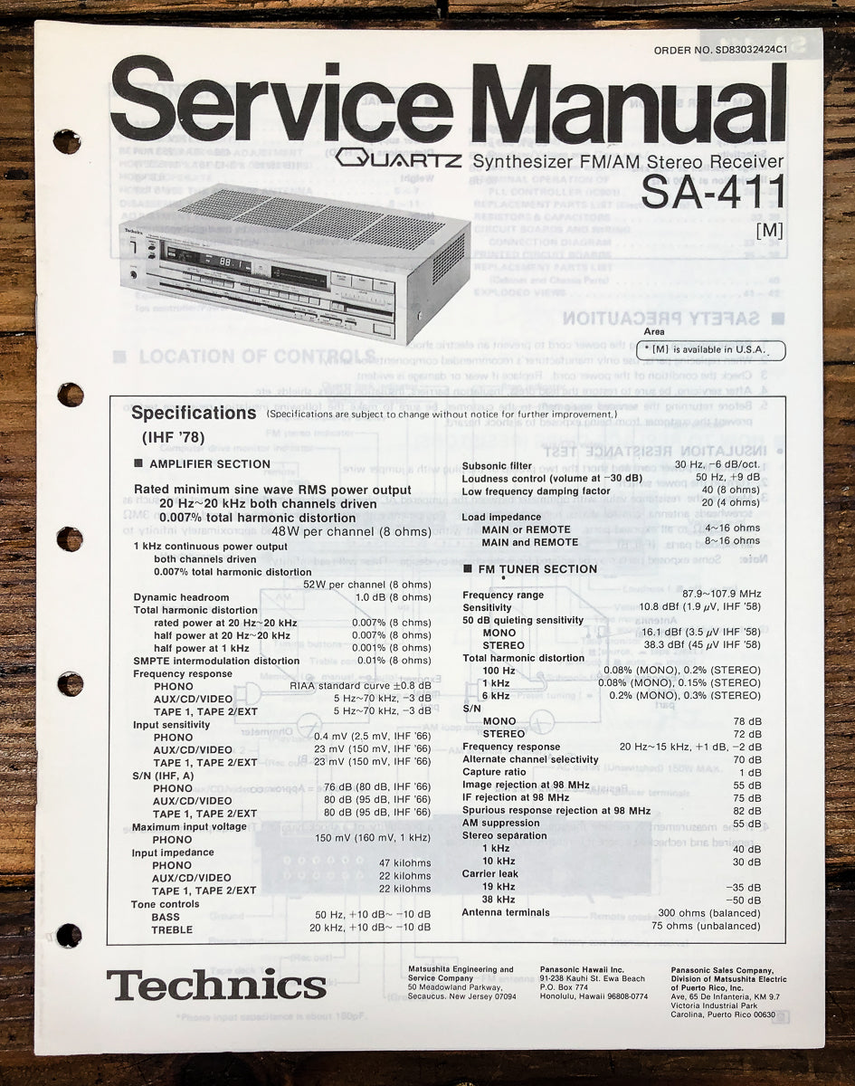 Technics SA-411 Receiver Service Manual *Original*