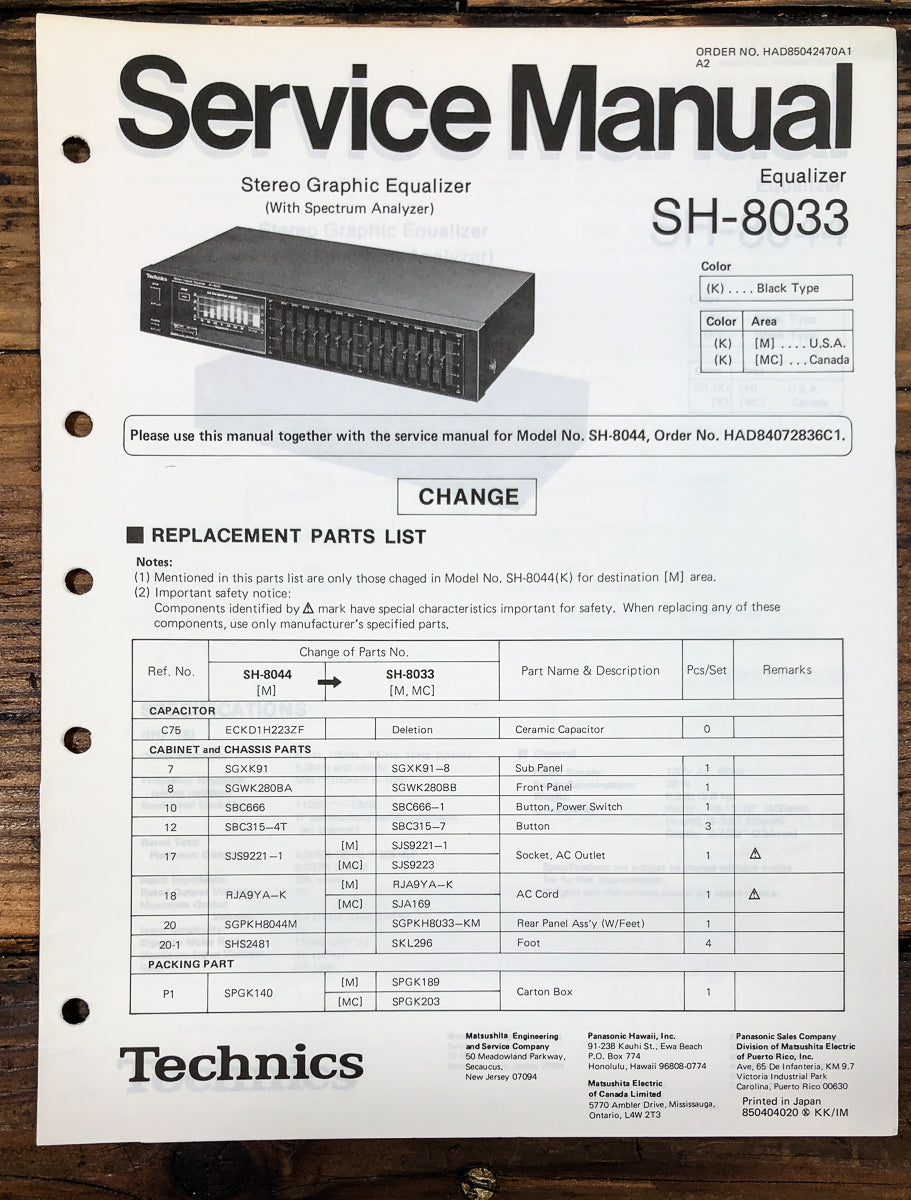 Technics SH-8033 Equalizer Service Manual *Original*