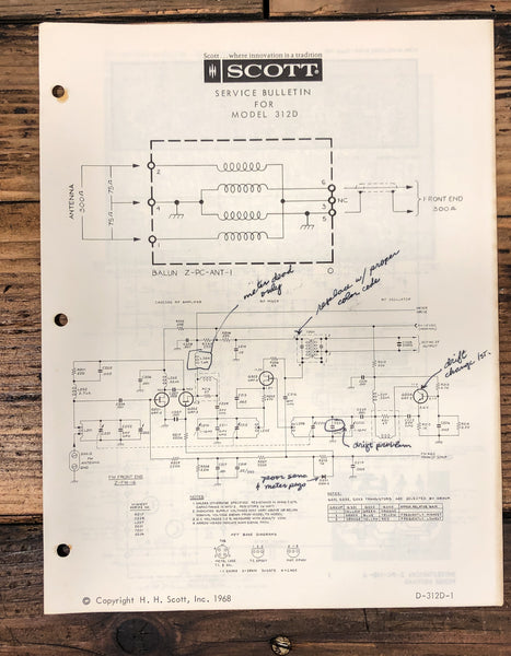 HH Scott Model 312D Tuner Service Manual *Original*