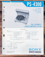 Sony PS-4300 Record Player / Turntable Service Manual *Original*