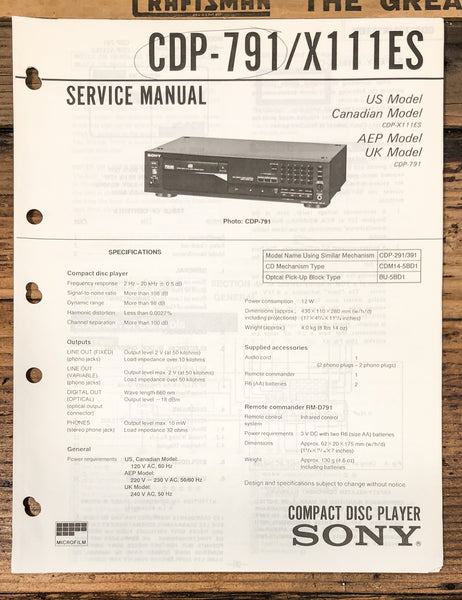 Sony CDP-791 CDP-X111ES CD Player  Service Manual *Original*