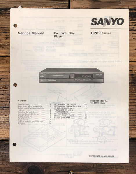 Sanyo CP-820 CP-820 CD Player Service Manual *Original*