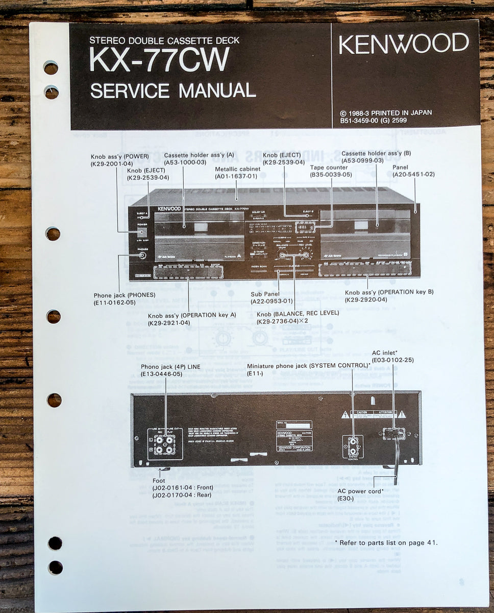 Kenwood KX-77CW Cassette Service Manual *Original*