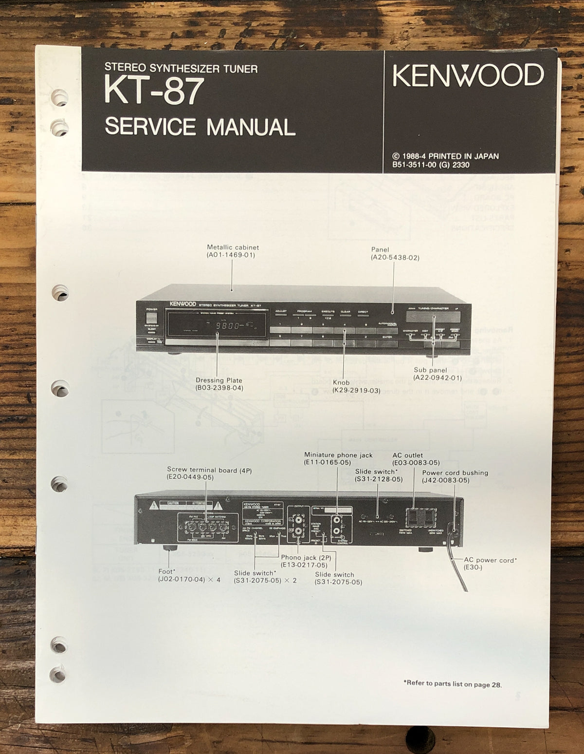 Kenwood KT-87 Tuner  Service Manual *Original*