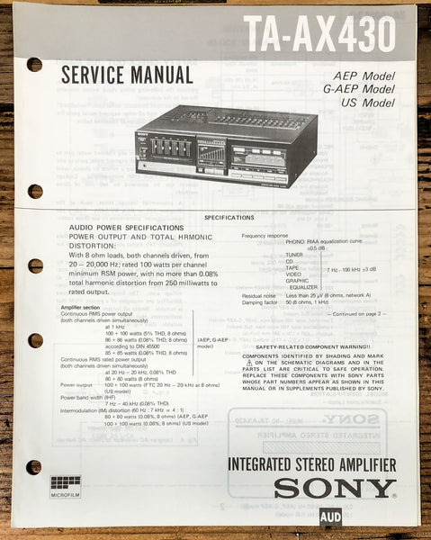 Sony TA-AX430 Amplifier  Service Manual *Original*