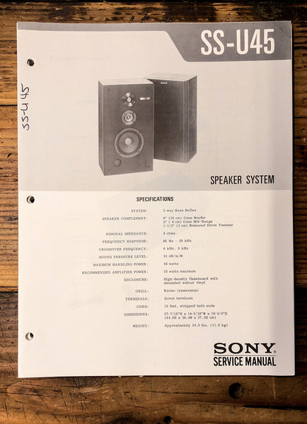 Sony SS-U45 Speaker  Service Manual *Original*
