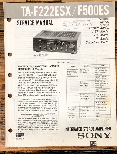 Sony TA-F222ESX TA-F500ES Amplifier  Service Manual *Original*
