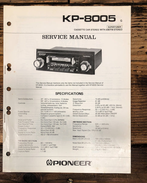 Pioneer KP-8005 Car Cassette Service Manual *Original*
