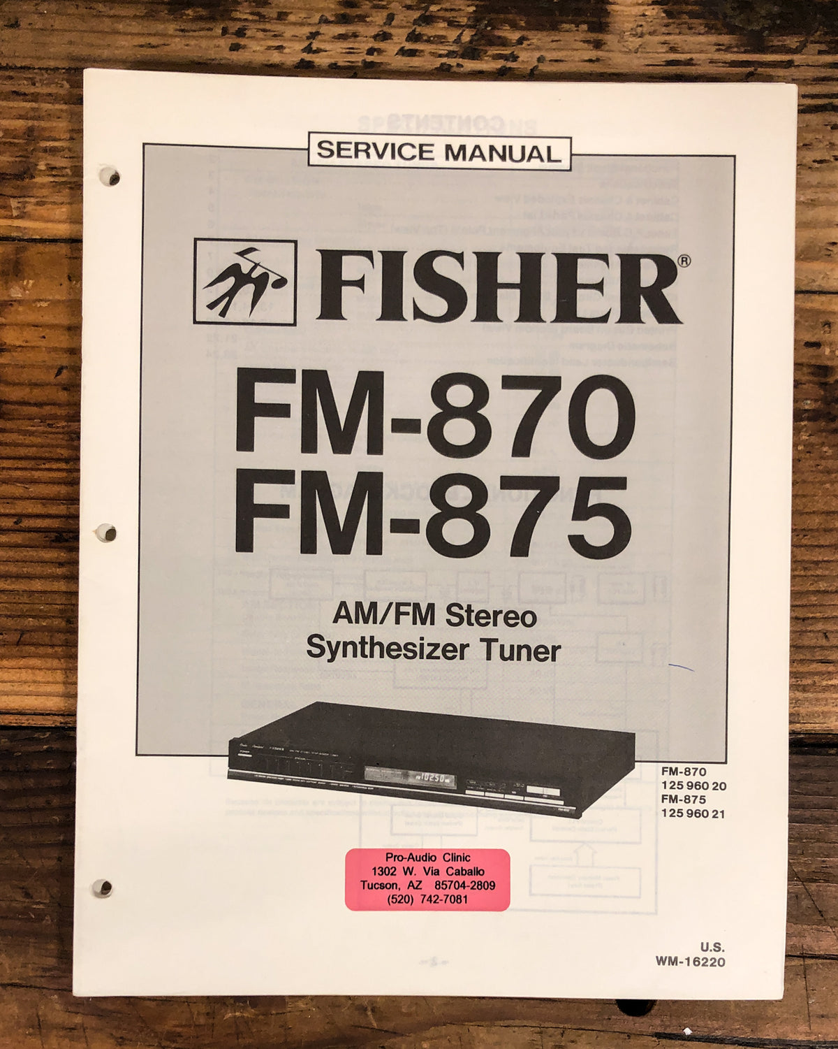 Fisher FM-870 FM-875 Tuner  Service Manual *Original*