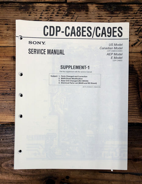 Sony CDP-CA8ES CDP-CA9ES CD Player Supp. Service Manual *Original*