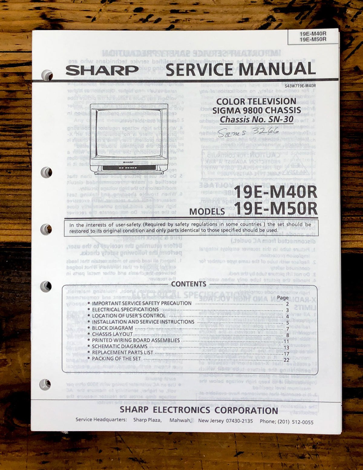 Sharp 19E-M40R 19E-M50R TV / Television Service Manual *Original*