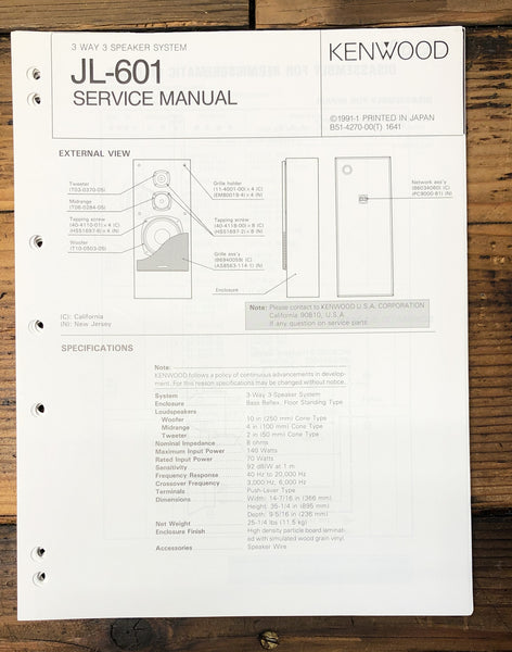 Kenwood JL-601 Speaker  Service Manual *Original*