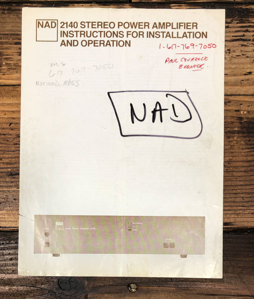 NAD Model 2140 Amplifier Service Manual *Original*
