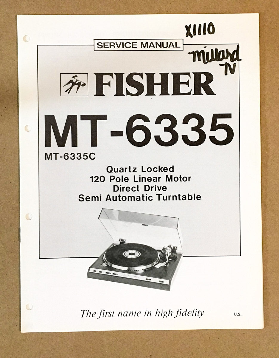 Fisher MT-6335 Record Player / Turntable Service Manual *Original*