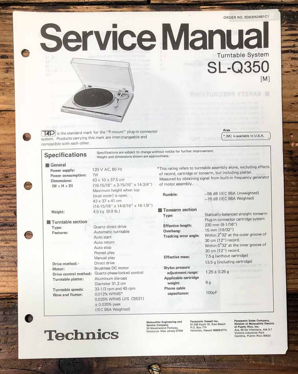 Technics SL-Q350 Record Player / Turntable Service Manual *Original*