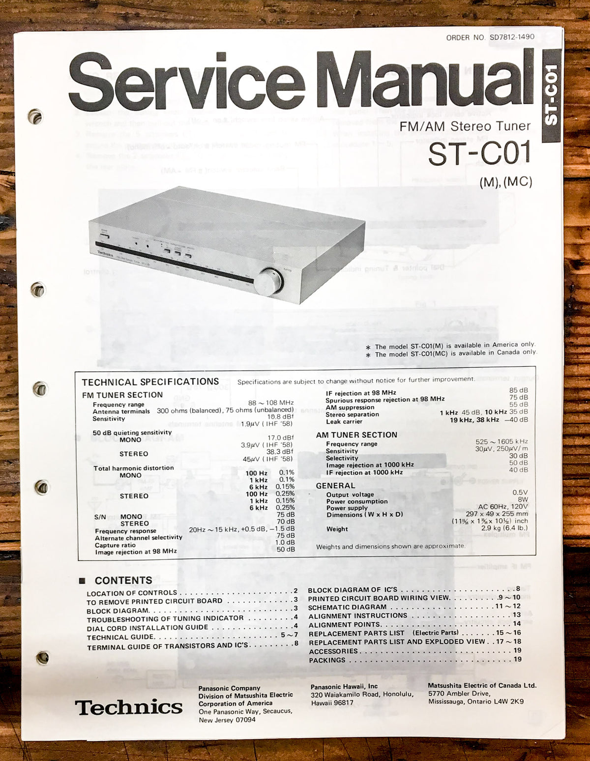 Technics ST-C01 Tuner  Service Manual *Original*