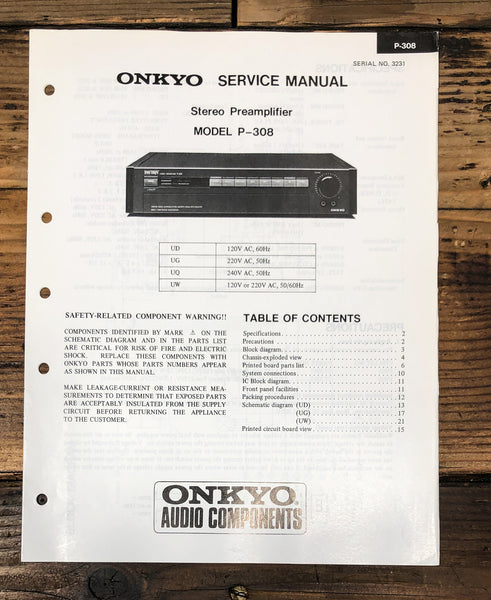Onkyo P-308 Preamp / Preamplifier  Service Manual *Original*