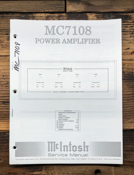 McIntosh MC7108 MC-7108 Amplifier  Service Manual *Original*