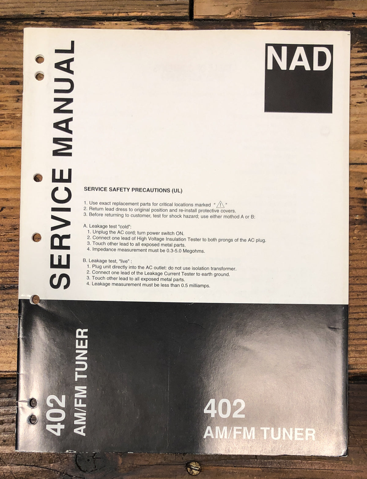 NAD Model 402 Amplifier Service Manual *Original*