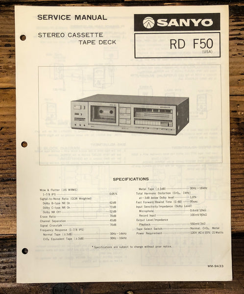 Sanyo RD F50 RD-F50 Cassette Service Manual *Original*