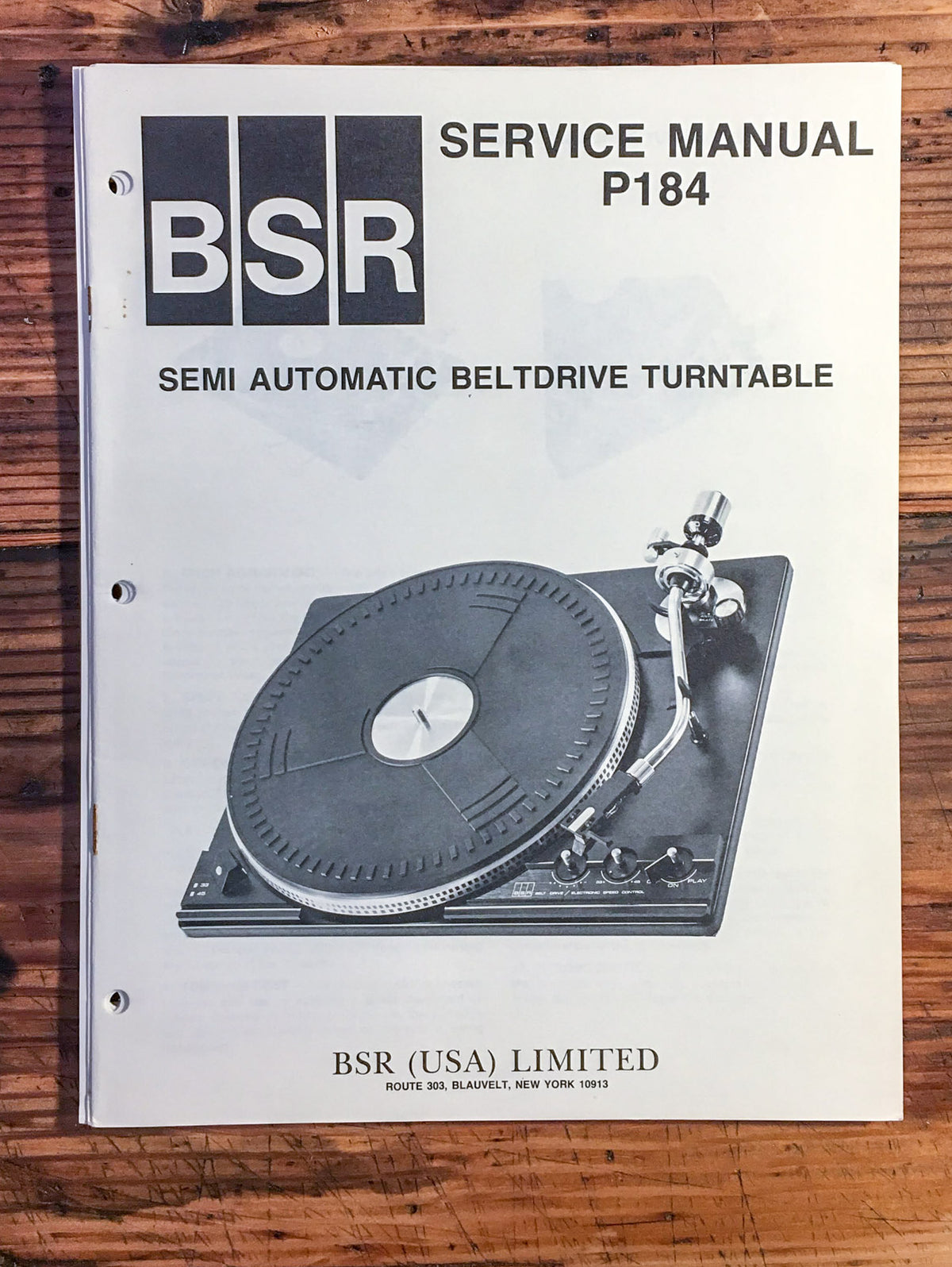 BSR / McDonald Model P184 Record Player  Service Manual *Original*