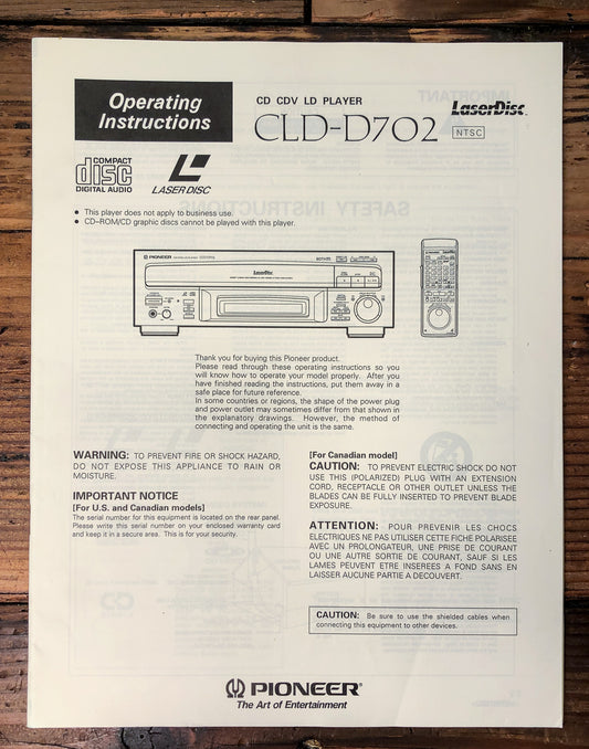 Pioneer CLD-D702 CD CDV LD Player Owners / User Manual *Original*