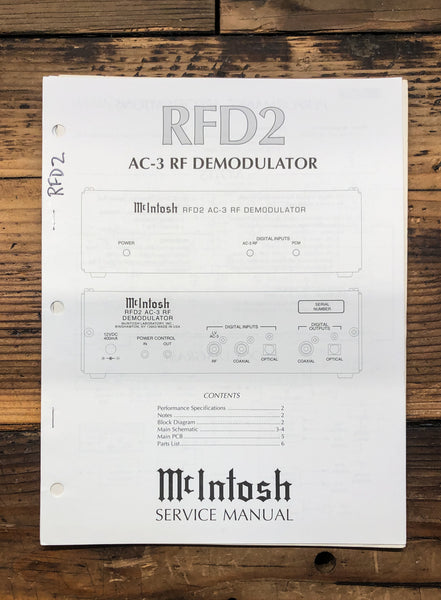 McIntosh RFD2 RFD-2 RF Demodulator  Service Manual *Original*