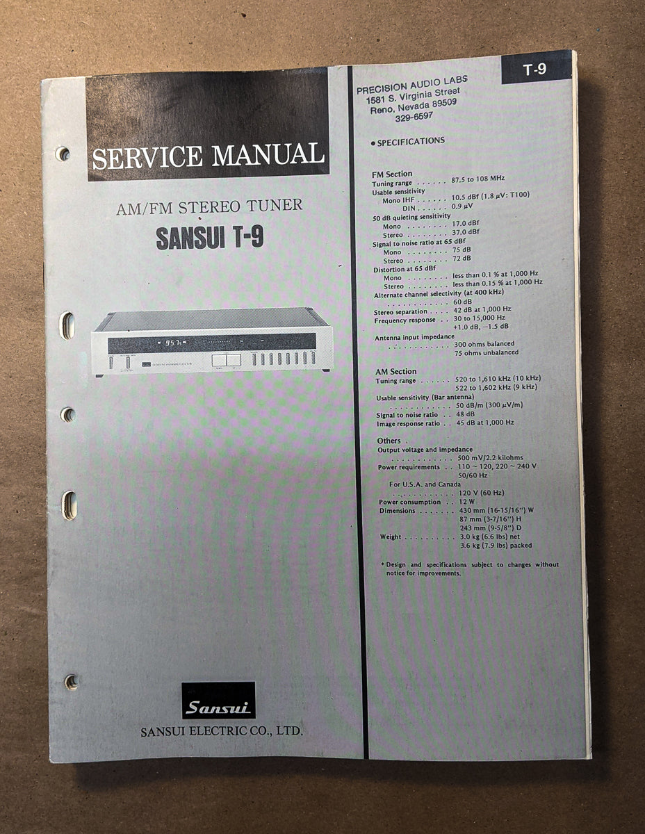 Sansui T-9 Tuner Service Manual *Original*