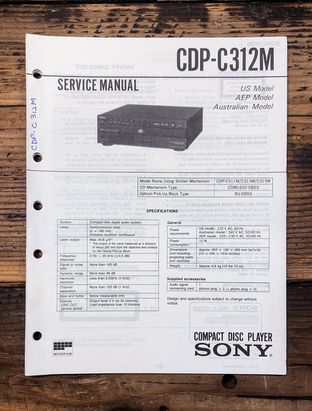 Sony CDP-C312M CD Player  Service Manual *Original*