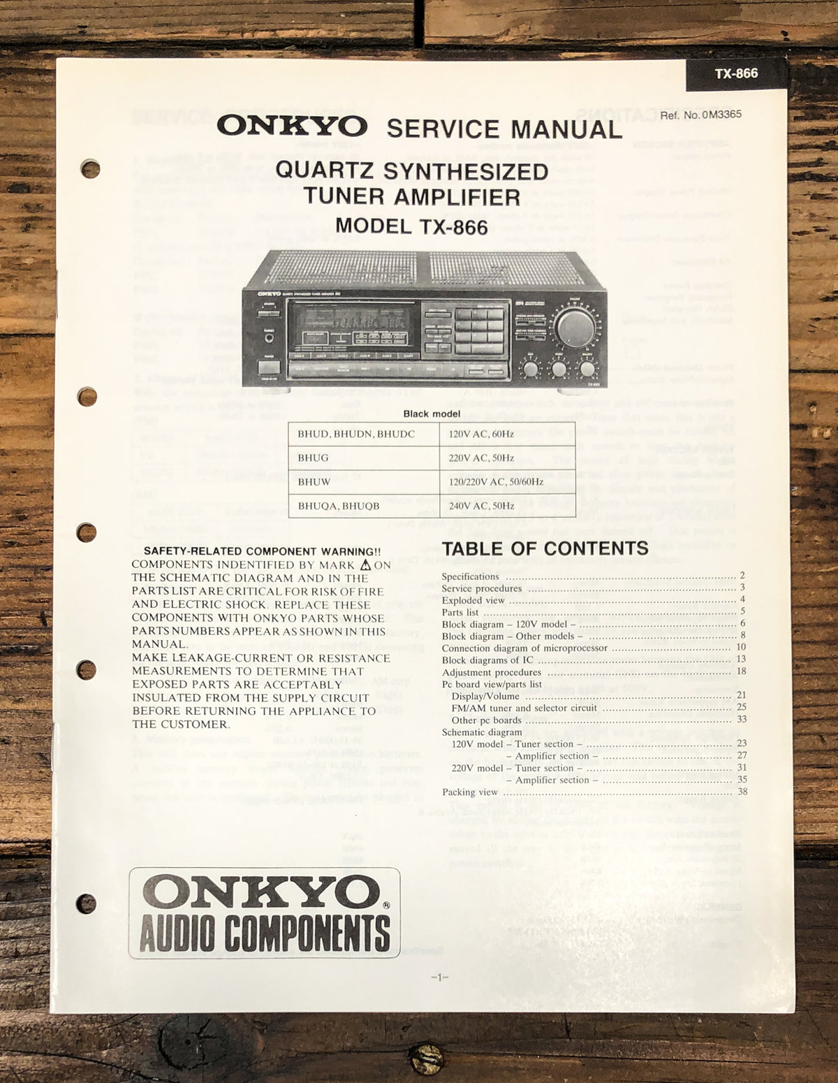 Onkyo TX-866 Receiver Service Manual *Original*