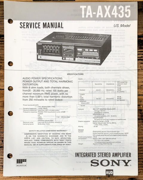 Sony TA-AX435 Amplifier  Service Manual *Original*
