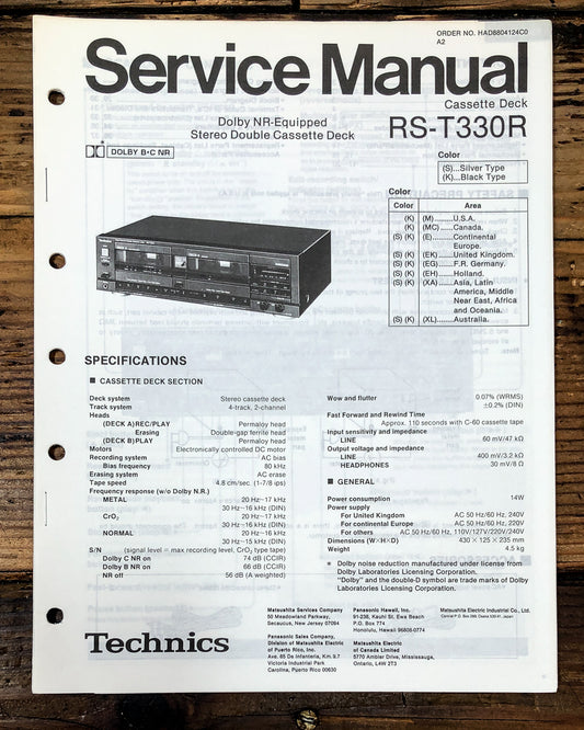 Technics RS-T330R Cassette Service Manual *Original*