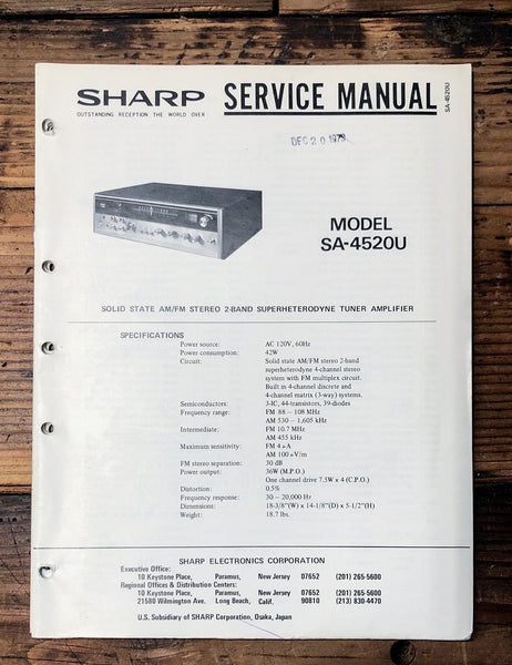 Sony SA-4520 SA-4520U Amplifier / Receiver  Service Manual *Original*