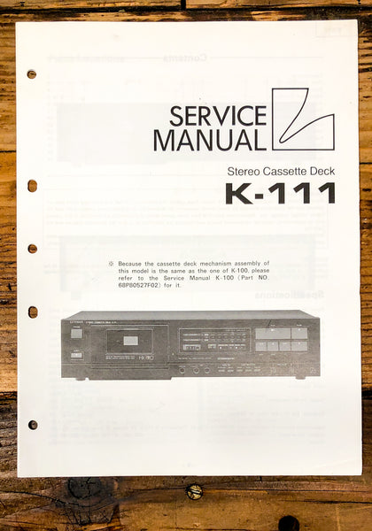 Luxman K-111 Cassette Service Manual *Original*