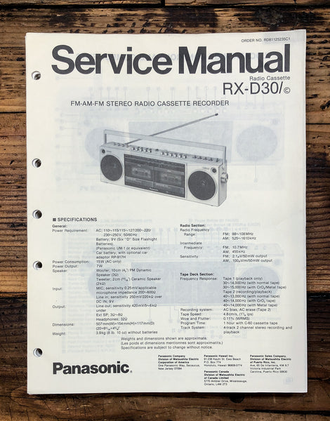 Panasonic RX-D30 Radio Cassette  Service Manual *Original*