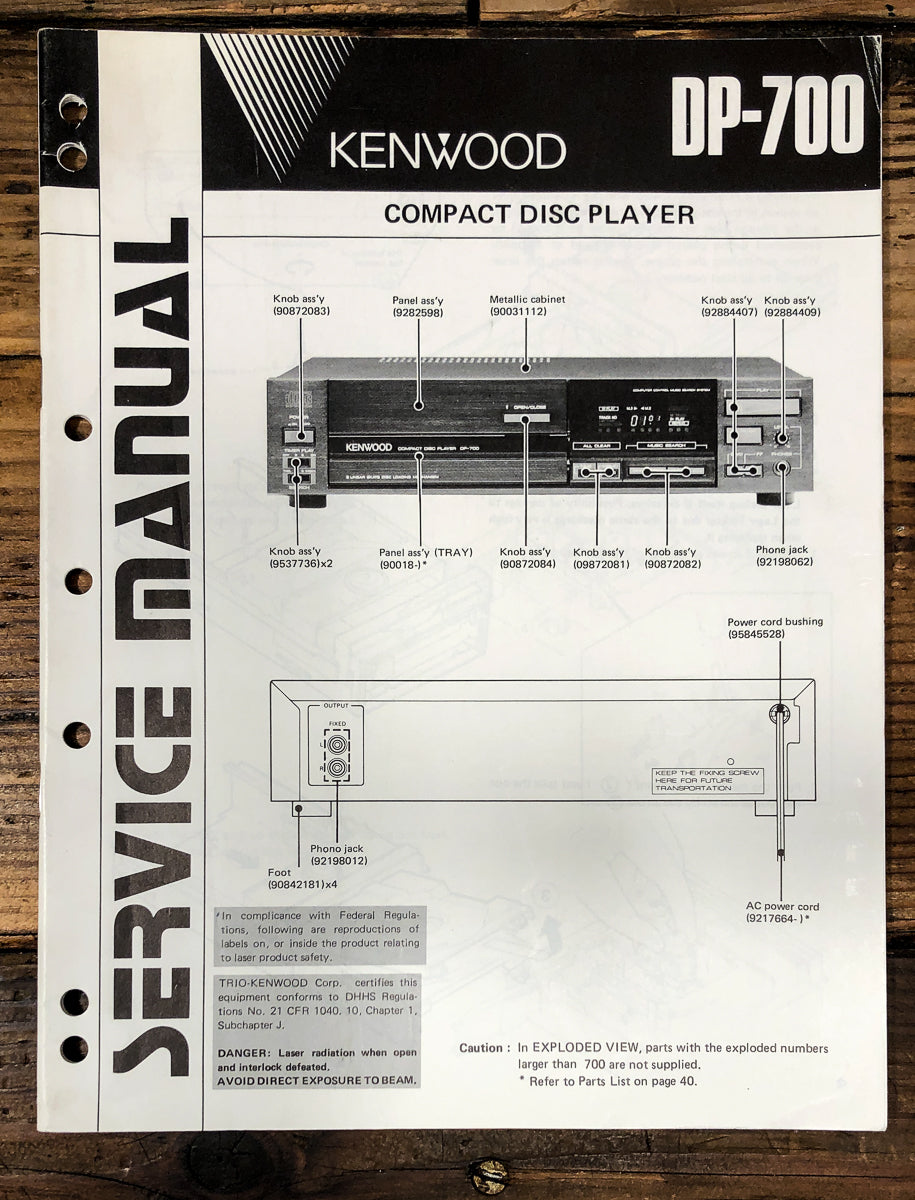 Kenwood DP-700 CD Player Service Manual *Original*