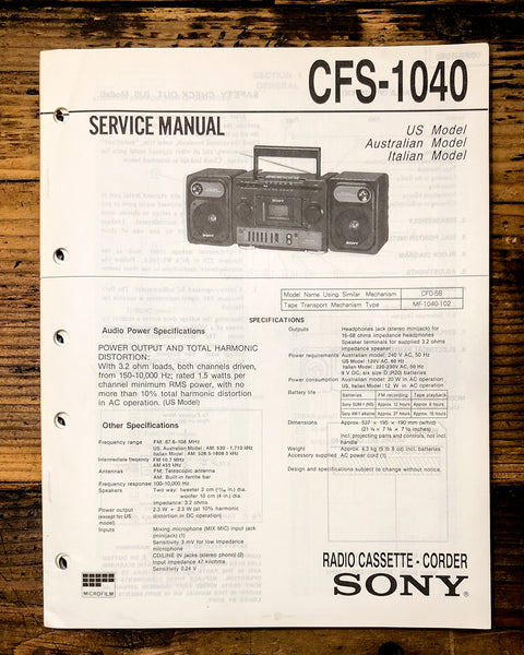 Sony CFS-1040 Radio / Stereo  Service Manual *Original*