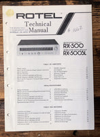 Rotel  RX-500 RX-500SL Receiver  Service Manual *Original*