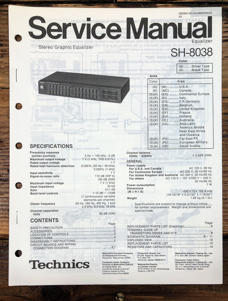 Technics SH-8038 Equalizer Service Manual *Original*