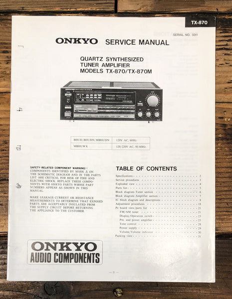 Onkyo TX-870 TX-870M Receiver Service Manual *Original*