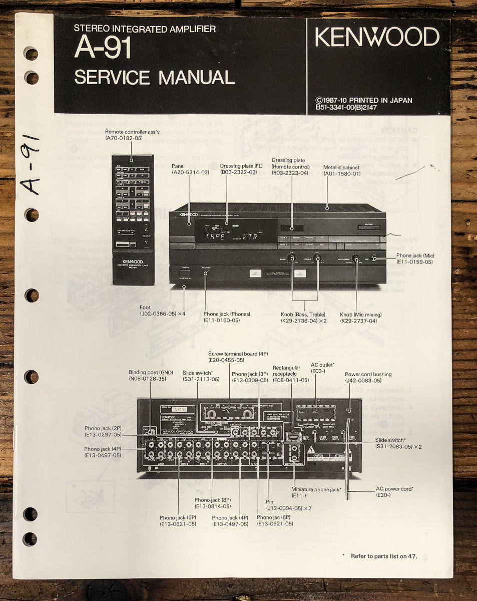 Kenwood A-91 Amplifier Service Manual *Original*
