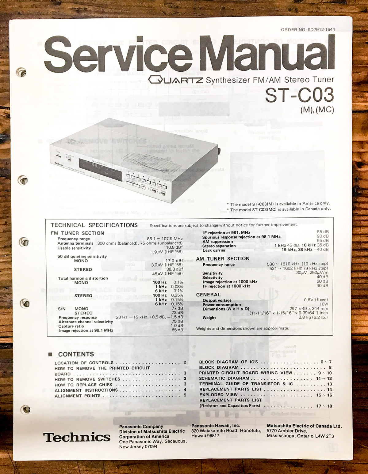 Technics ST-C03 Tuner  Service Manual *Original*