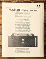 BRB Systems  Model 200 Amplifier 3pg Dealer Brochure *Orig*