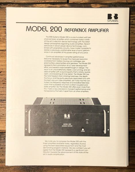 BRB Systems  Model 200 Amplifier 3pg Dealer Brochure *Orig*