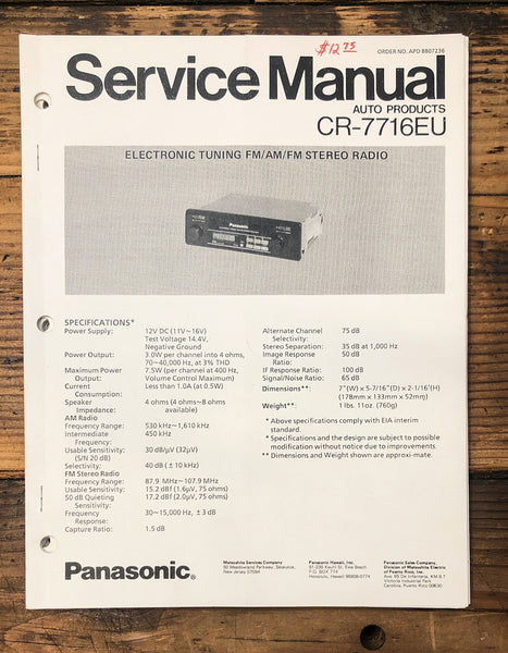 Panasonic CR-7716EU Car Stereo  Service Manual *Original*