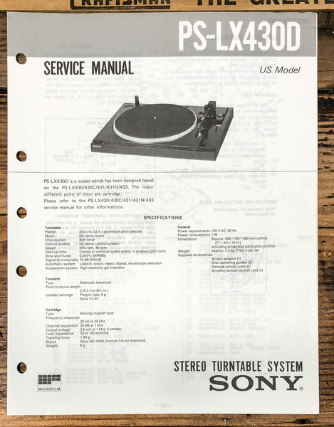 Sony PS-LX430D Record Player / Turntable  Service Manual *Original*