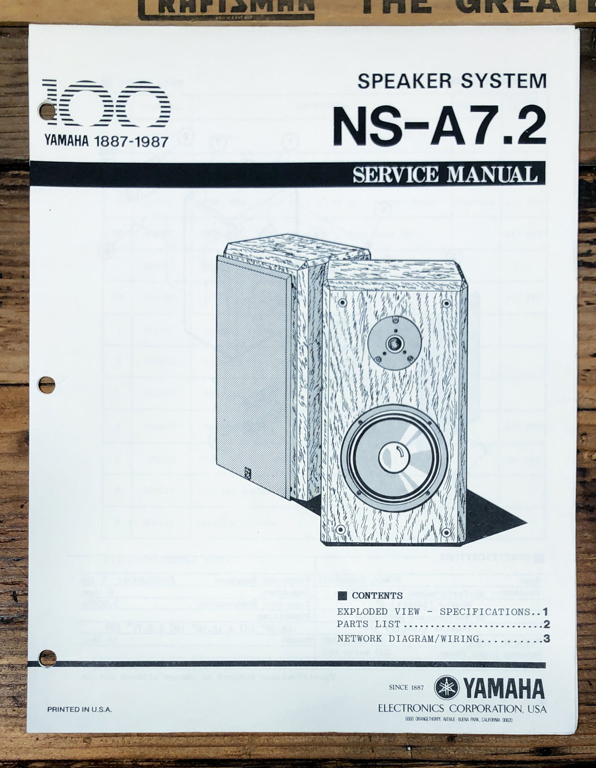 Yamaha NS-A7.2 Speaker  Service Manual *Original*
