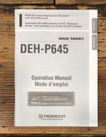 Pioneer DEH-P645 Car Radio Owners / User Manual *Original*